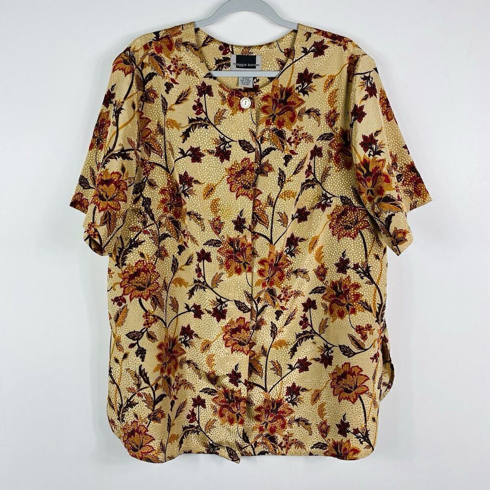 Vintage Maggie Barnes Plus Size 18 Floral Short Sleeve Button Blouse Top